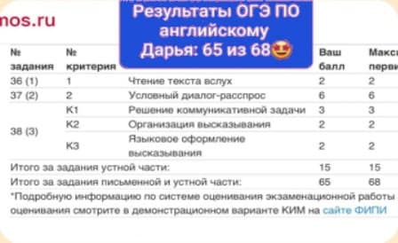 Результат ОГЭ, Дарья